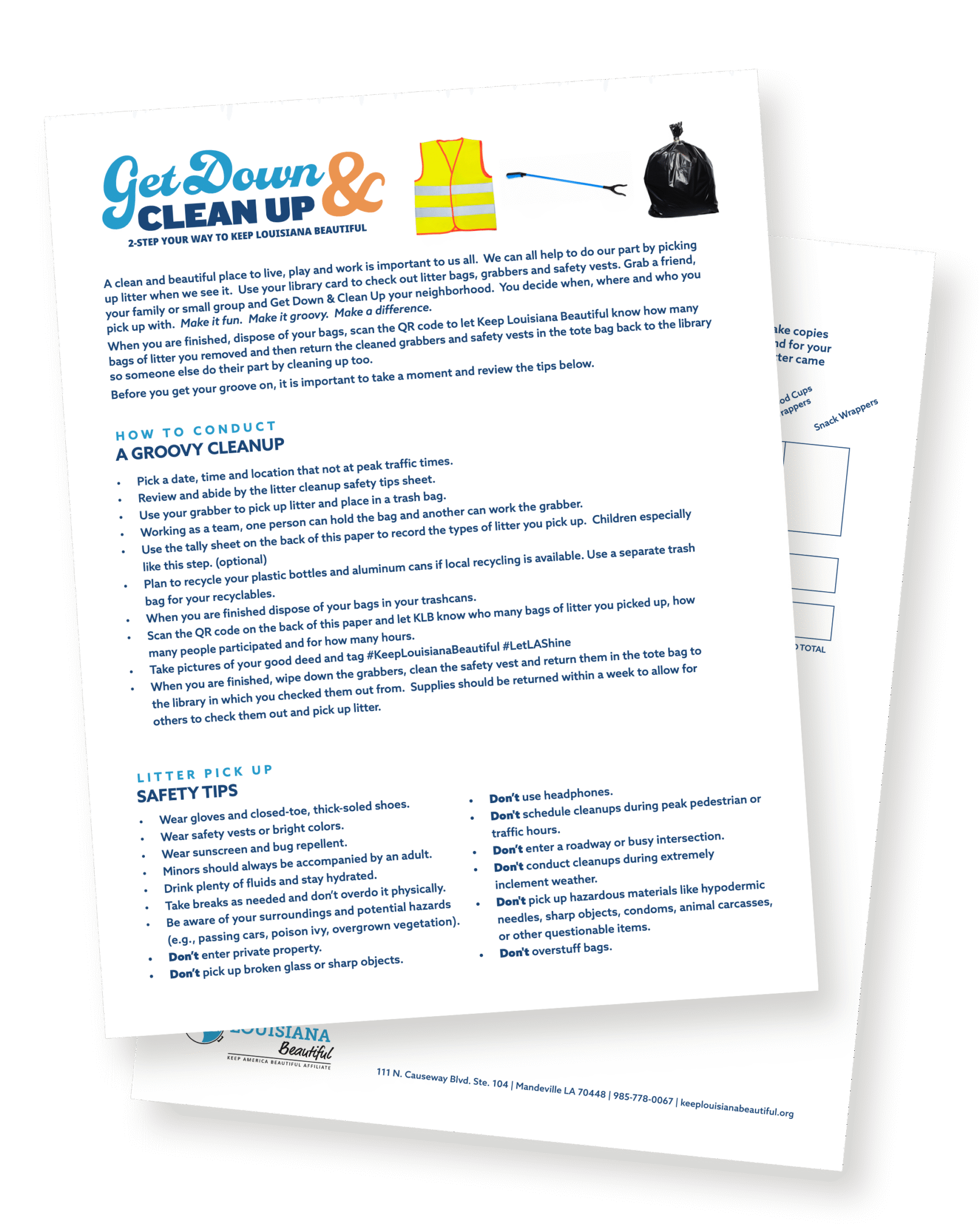 Printed Get Down and Clean Up instructional flyer and safety guide