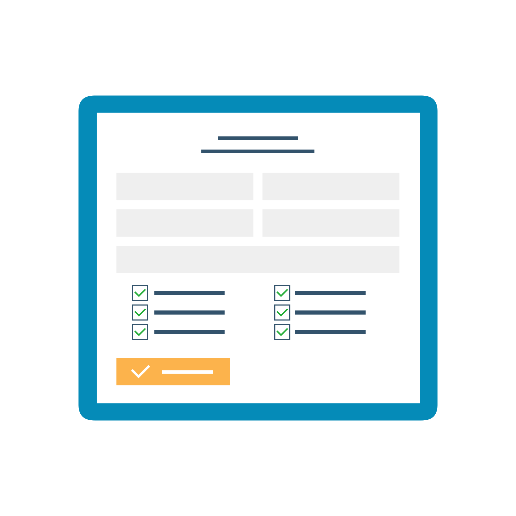 Illustration of a digital form with checkmarks and a submit button.