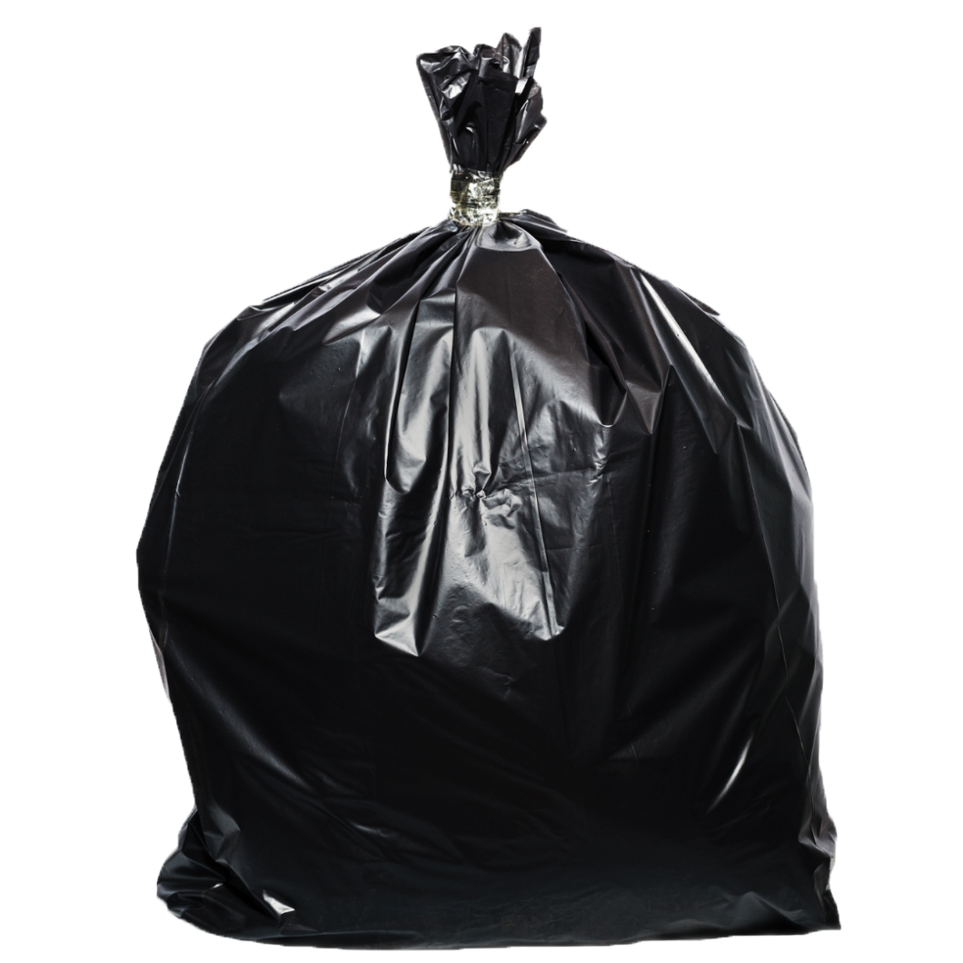 Tied black trash bag