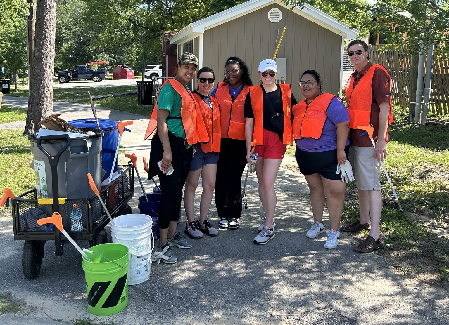 People cleaning up litter